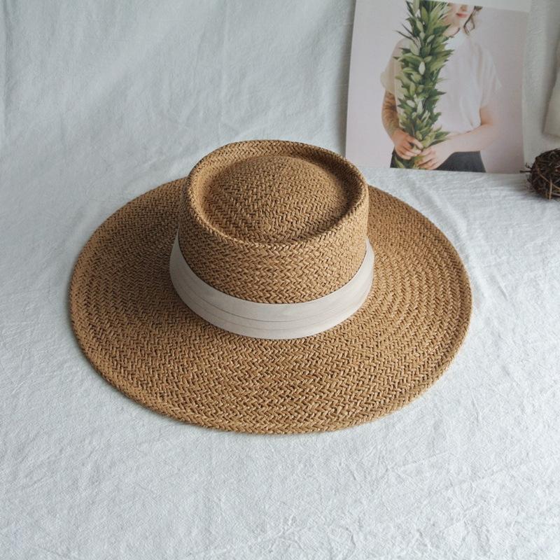 Französischer Retro Sommer Herren- und Damen Handgewebter Panama Flachgipfel Zylinder Beschattung Urlaub Strand Sonne Strohhut