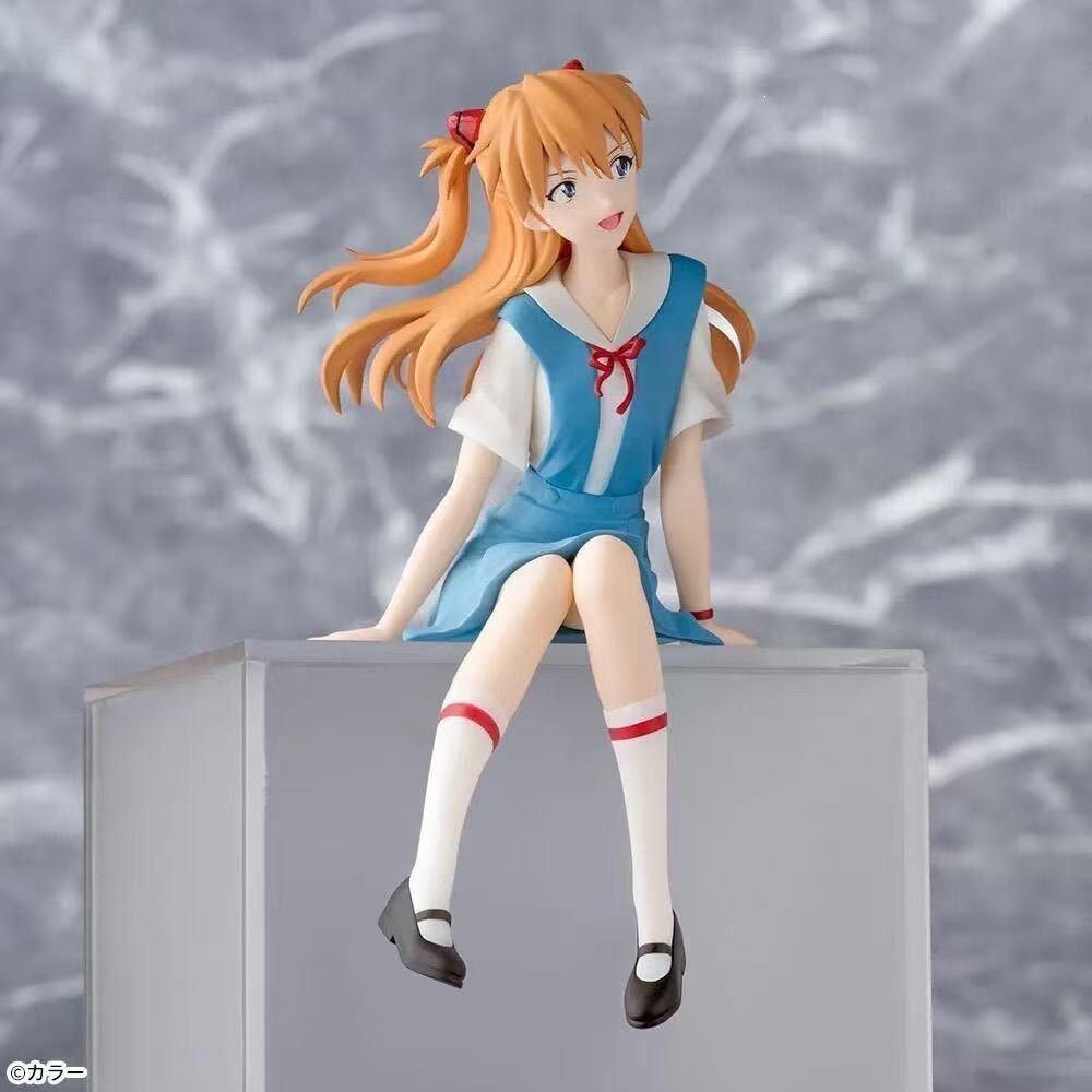 Anime EVA Asuka Langley Soryu Schuluniform Sitzende Haltung Kawaii Figur PVC Modell Puppe Ornament Geschenke