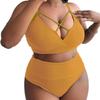 Plus Size High Waist Spaghetti Strap Solid Color Bikini Swimsuit - P005