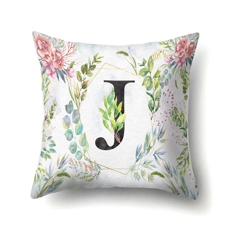 Polyester Pillowcase Green Leaf Decorative Print Pillowcase 26 English Letter Cushion Cover