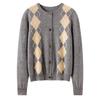 Women's Retro Diamond Pattern Cashmere Cardigan - Single-breasted, Round Neck, Warm Sweater for Autumn and Winter