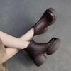 Johnature Plush Warm Thick Soled Short Boots Genuine Leather Round Toe Versatile Comfortable Women's Shoes