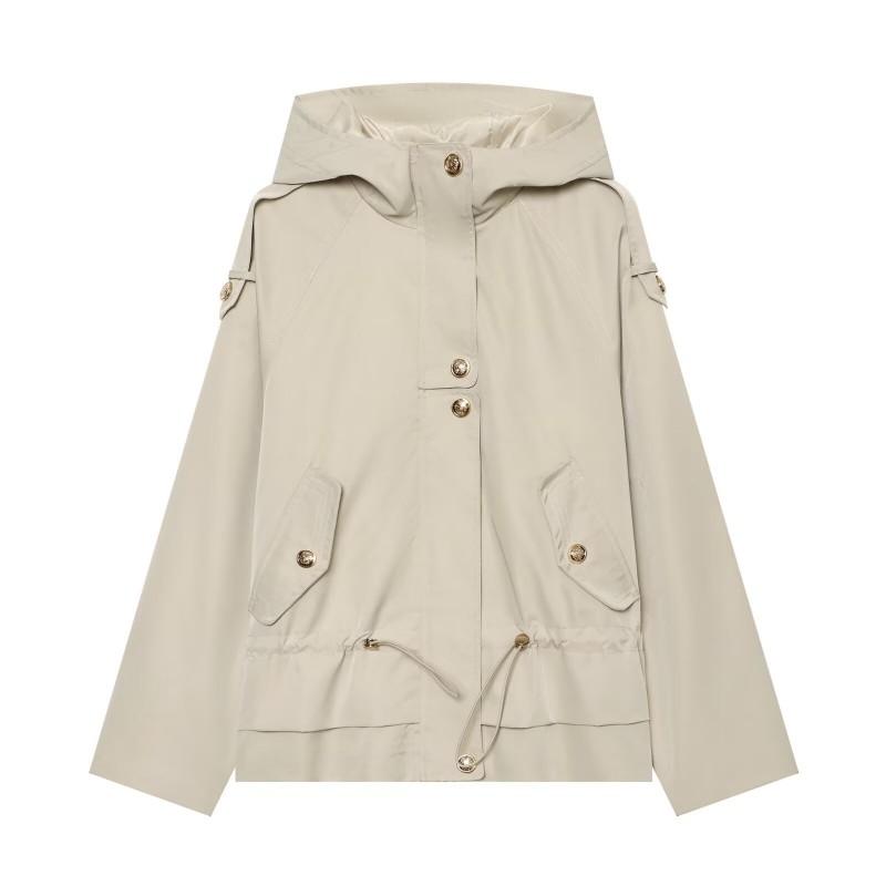 Womens Casual Hooded Trench Coat Drawstring Waist Windbreaker 2026