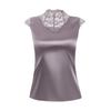 2023 Plus Size Lace High Collar Sleeveless Silk Satin Vest