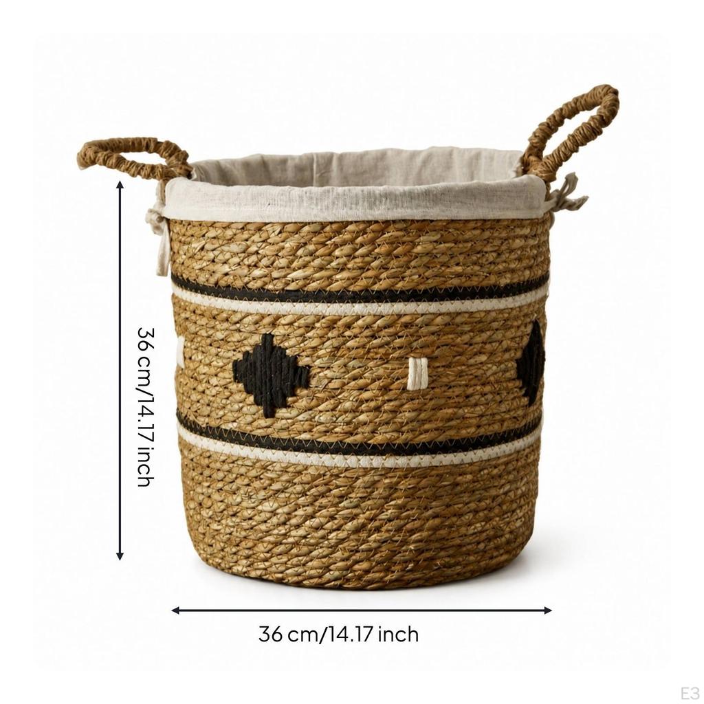 Woven Basket with Handles OpenTop Wicker Laundry Handwoven Rattan Storage Hamper for Home