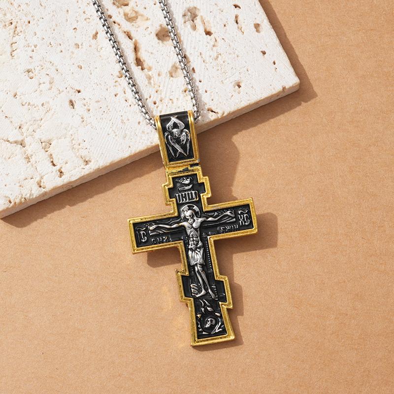 Movie John Wick Jesus Cross Necklace Crucifix Eastern Orthodox Prayer Big Pendant For Men Women Jewelry Accessories Gifts
