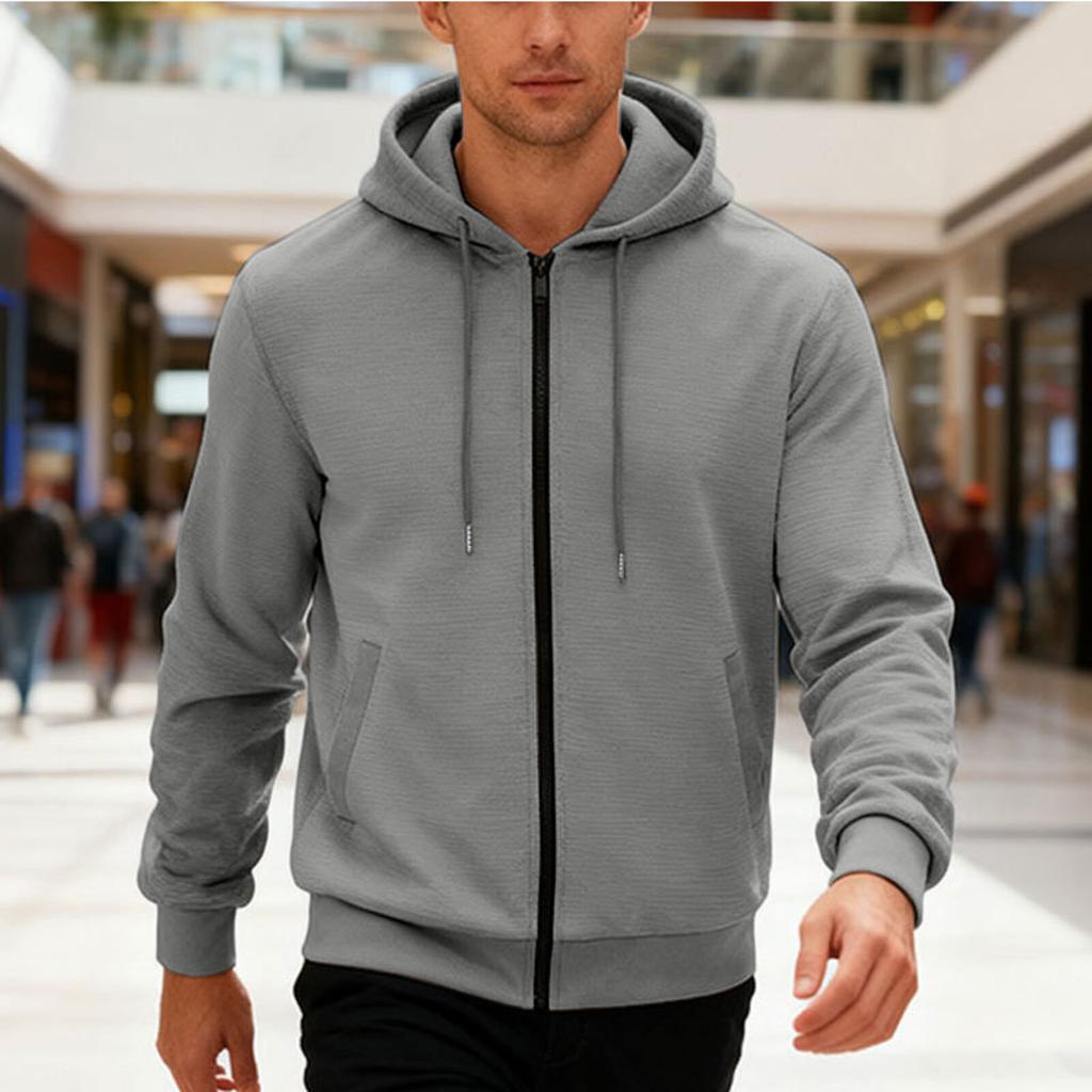 Men's Casual Sports Loose Fleece Hooded Solid Color Zipper High-end Cardigan Sweatshirt