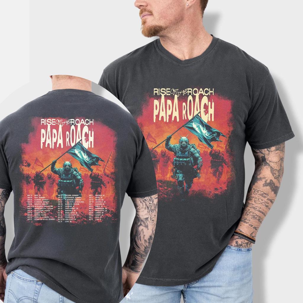 Papa Roach Rise of The Roach Tour T-shirt, Papa Roach Band T-shirt, New Men's and Women's Oversized Cotton T-shirt for Summer 2026, Y2K Street Style