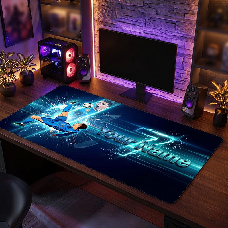 Tappetino Mouse Grande Personalizzato Cristiano Ronaldo, Stampa Testo Nome Personalizzato, Tappetino Scrivania Antiscivolo Logo Calcio Regalo Gaming