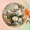Metal Wall Art Round Floral Bouquet Rustic Home Decor Golden Aluminum Sign 7.87 Inch For Office Kitchen Garden