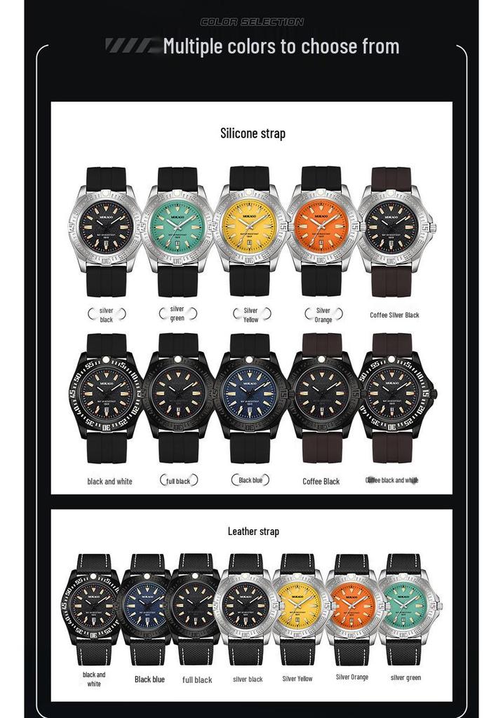 Mokaga Men's High-End Waterproof Quartz Watch with Simple Calendar & Luminous Stripe Markers