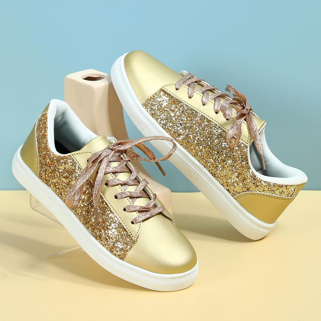 Mode Damen Herren Freizeitschuhe Mode Pailletten Bling Skateboard Schnür-Sneakers Frühling Herbst Damen Schuhe Ballerinas Übergröße 35~44