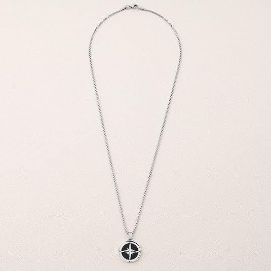 New Men's Fashion Compass Round Necklace Compass Titanium Steel Pendant