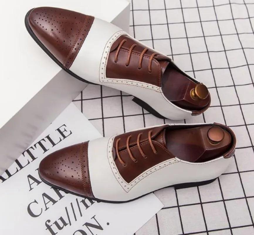 Moda 2024 Buty Oxford dla Mężczyzn Brązowe Czarne Jesienne Biznesowe Sznurowane Pu Biurowe Brogsy Buty Wizytowe Zapatos De Vestir Hombre Buty Męskie