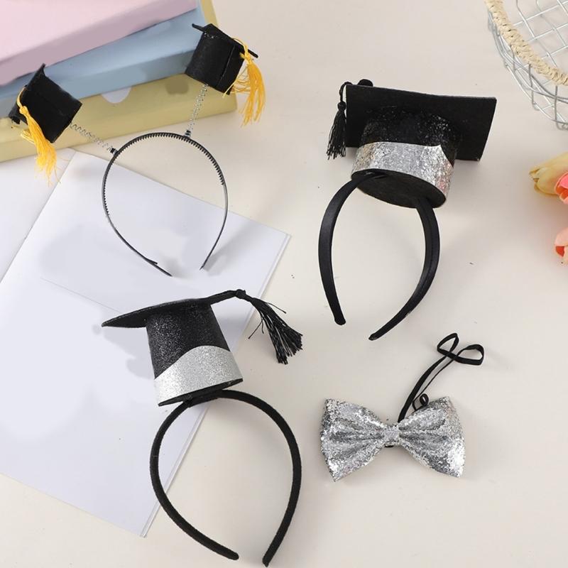 Adjustable Slip Resistant Graduation Hat Hairband With Mini Stereoscopic Doctoral Headdress For Commencement Event