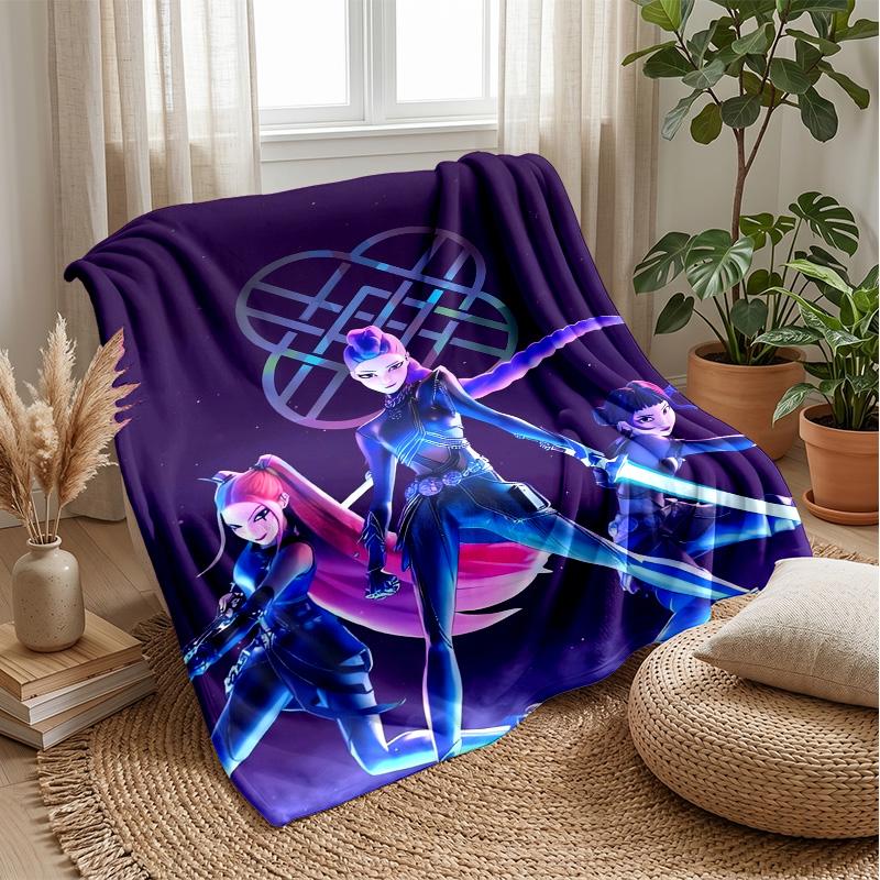 Kpop Demon Hunters Printed Flannel Throw Blanket Soft Warm Lightweight All Season Blanket for Sofa Bed Camping Home Decor Holiday Gift