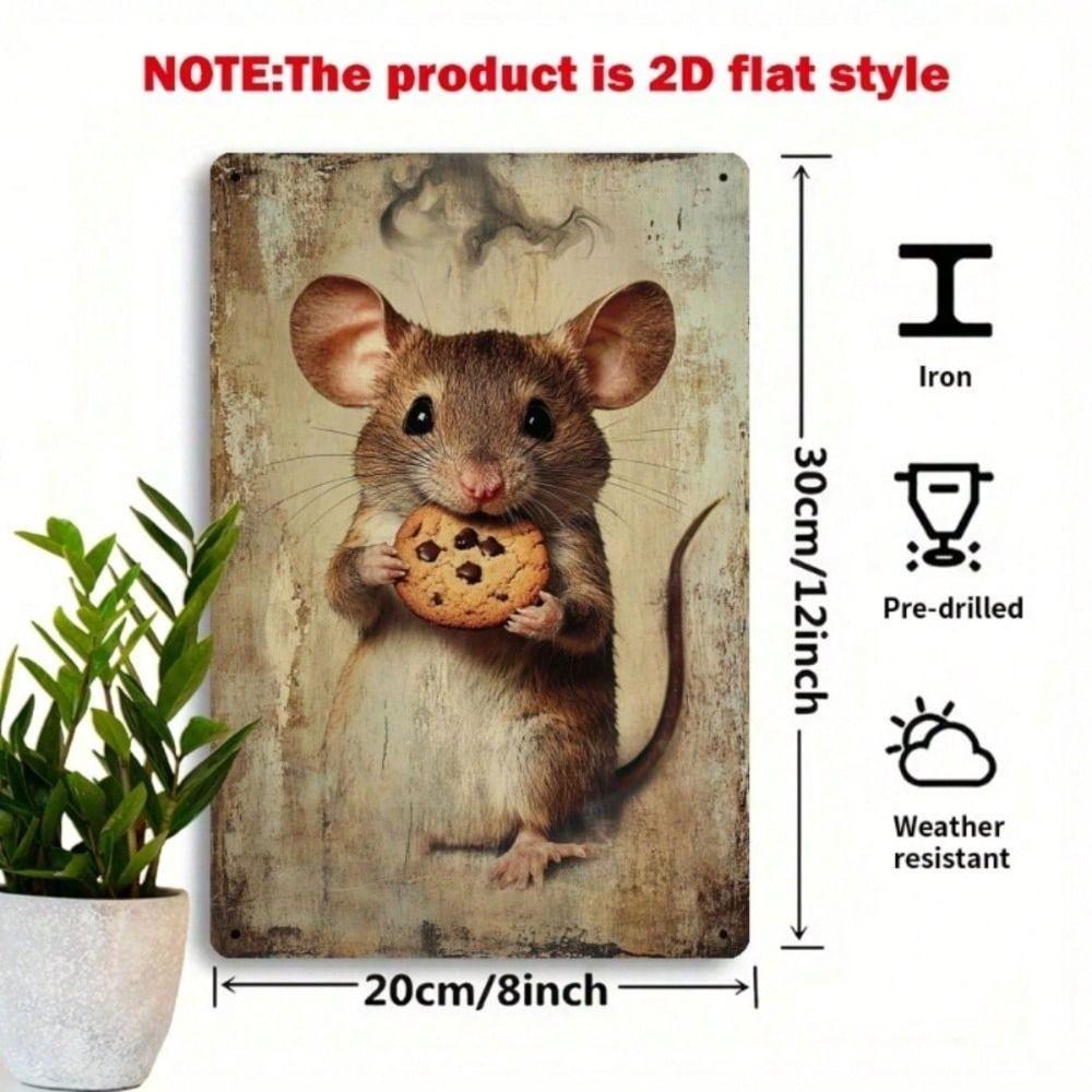 Metal Poster Wall Art Vintage Mouse with Cookie Kitchen Decor
