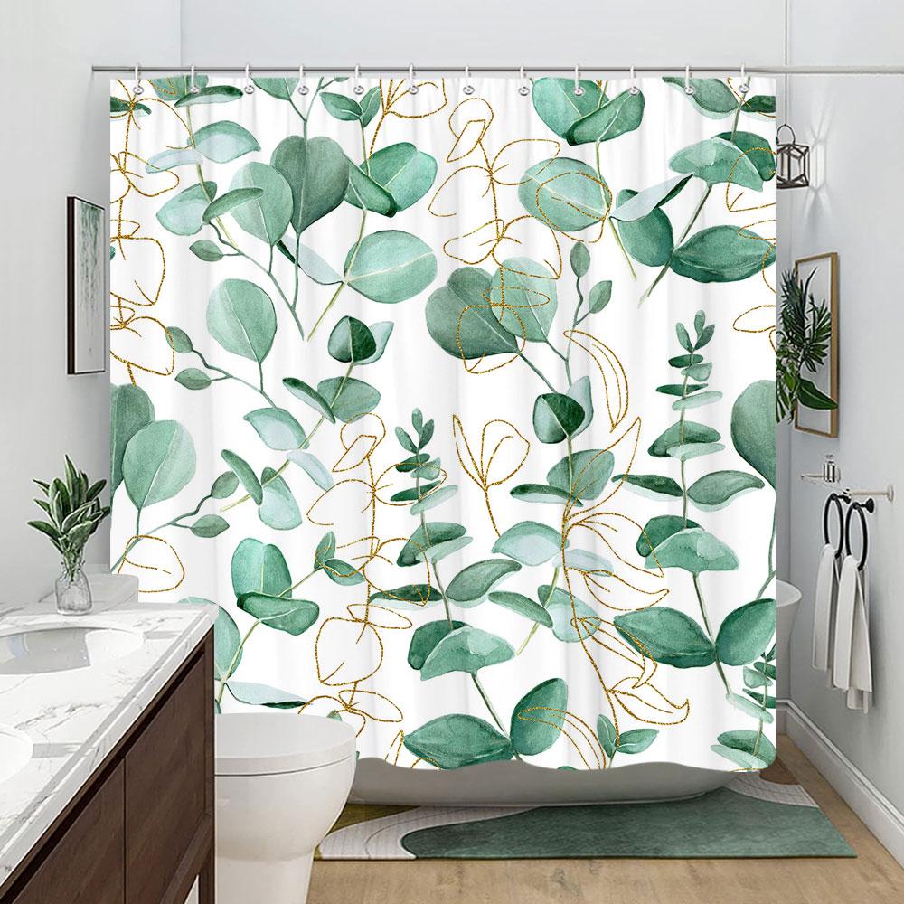 Sage Green Eucalyptus Leaves Shower Curtain Floral Flower Bird Shower Curtains Hummingbird Butterfly Modern Aesthetic Bath Decor