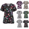 Women Short Sleeve V Neck Cartoon Pattern Tops Working T-shirts