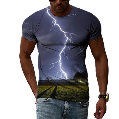 Yaz 3D Baskı Erkek t-shirt Yıldırım Desenli Moda Rahat Ilginç Doğal Manzara grafik t gömlek Serin bluz