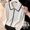 2026 Women's Color Block Long Sleeve Lapel Sweater - Fresh Spring/Autumn Knitwear