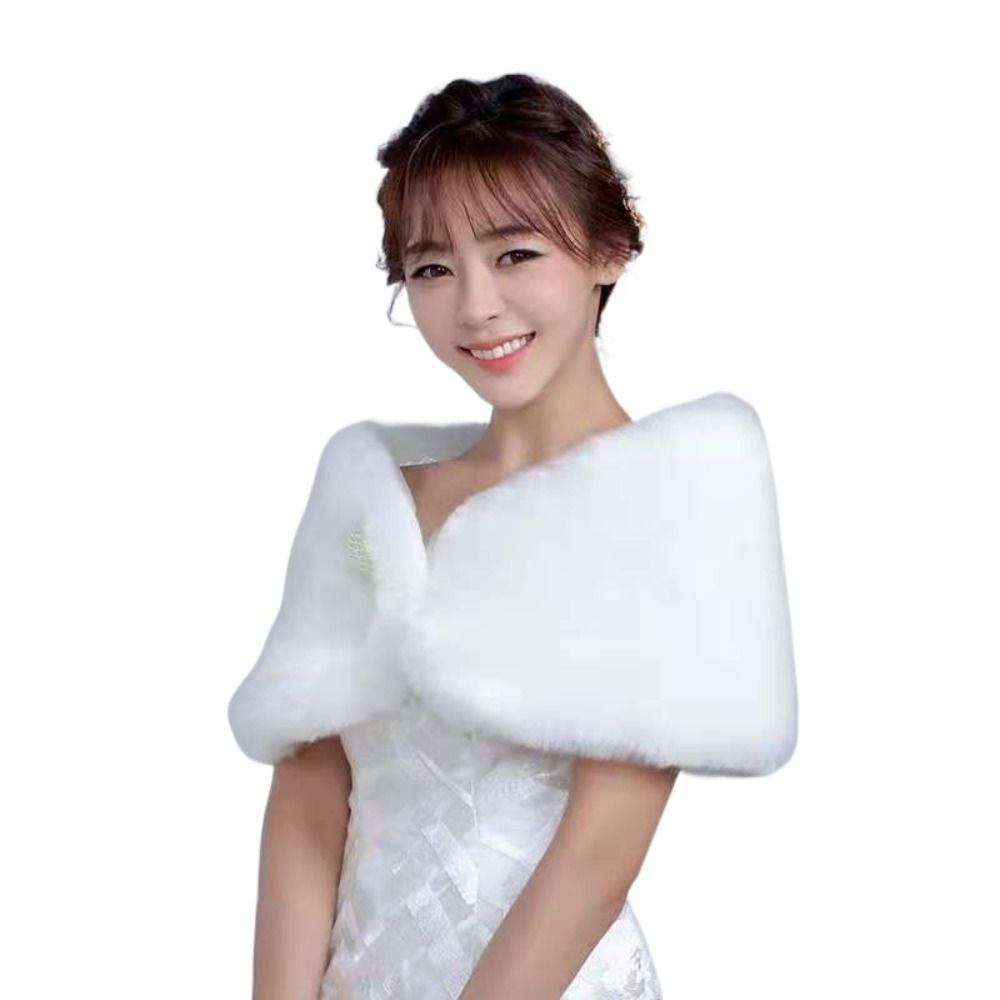 Soft Cloak Rabbit Fur Bow Scarves Faux Fur Bride Shoulder Fake Collar Plush Bowknot Shawl  Daily