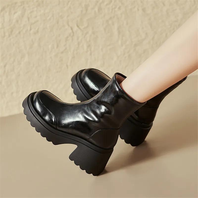 Fashion 2025 Split Leather High Heels Winter Warm Wool Boots Women Boots Round Toe Chunky Heel Platform Boots for Women Zapatos De Mujer