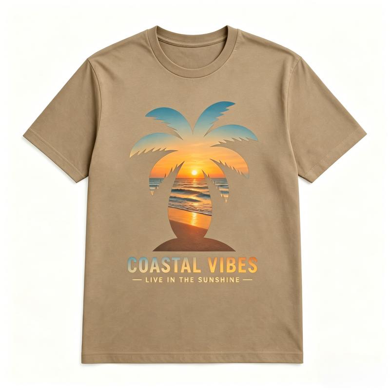 

Aesthetic oversize Vintage Coastal Vibes Sunset Beach Coconut Tree Print Unisexs Tshirt Summer Casual Short Sleeve Cotton Tee S