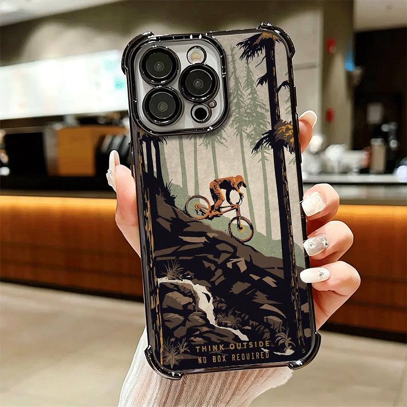 Mountain Bike Bicycle Soft Phone Case For iPhone 15 16 17 Air 14 Pro Max 16E Plus 13 12 Mini Plating Anti-Fall Fundas