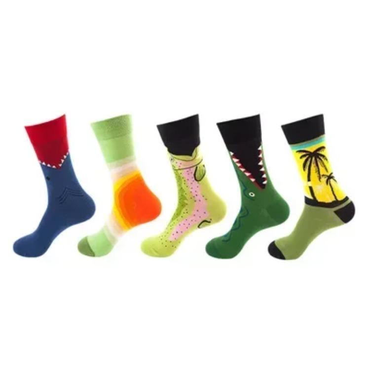 36 Styles Men's Cotton Dress Socks Bulk Pack - 5-Pair Trendy Funny Casual Socks Gift Set for  & Dropshipping