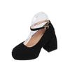 Fashion Women's New Autumn Coarse Heel Single Shoes Round Head Shallow Mouth Suede Thick Sole Anti-slip Wear-resistant High Heels