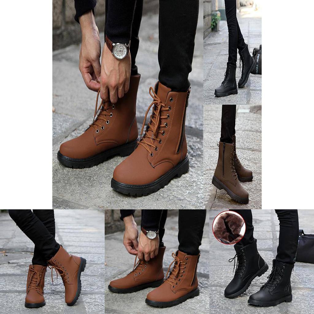 Modische Herren Winter Warm Flach Schnürung Lässig PU-Leder Schneestiefel Für Stilvollen Komfort