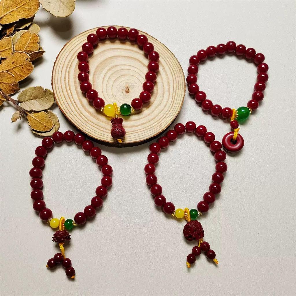 Cinnabar Purple National Style Lotus & Elephant Hand String Bracelet Set