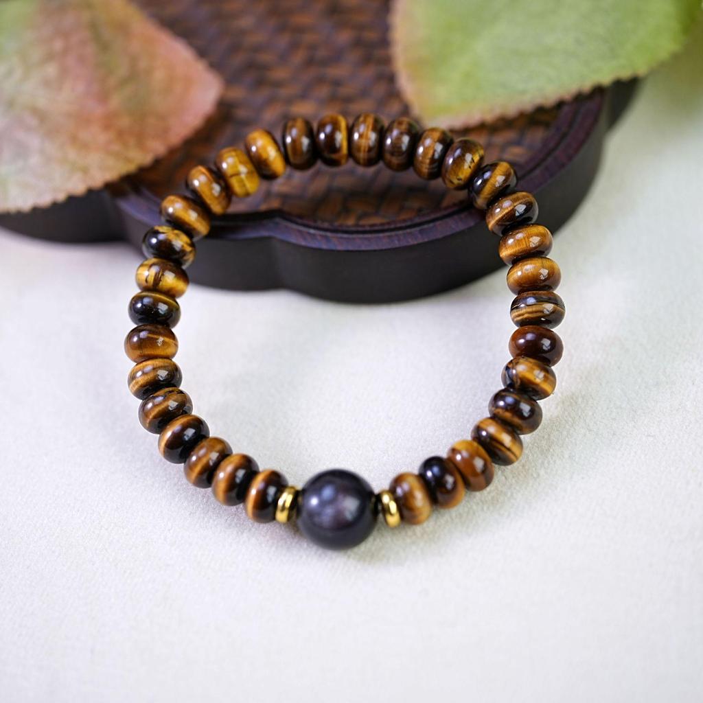 Women's High-End Black Obsidian & Tiger Eye Beaded Bracelet - Light Luxury Fashion Accessory