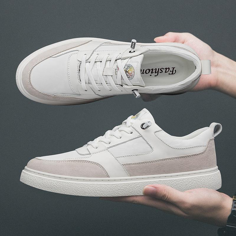 Men's Genuine Leather Casual Shoes Splicing Fashion Design Versatile Flat Shoes Sports Casual Shoes Soft Soles Comfortable