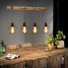 Retro Chandelier - Made of Wood, 4 E27 Sockets, Adjustable Height, Black Metal Base, Ideal for a Dining Table or a Bar Counter