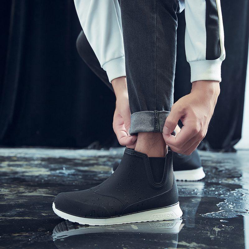 Black Rain Shoes for Men Rubber Shoe Platform Ankle Boots Blue Autumn Winter Slip On Booties Boots for Men Waterproof Work Botas