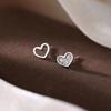 Real 925 Silver Zircon Hollow Heart Mini Stud Earrings For Women Trendy Fine Jewelry Small Niche Luxury Accessories