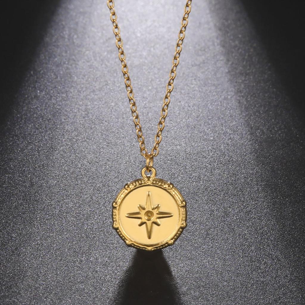 Cazador North Star Pendant Necklace for Women Gold Color Coin Stainless Steel Choker Chain Necklace Jewelry Mother Day Gift New