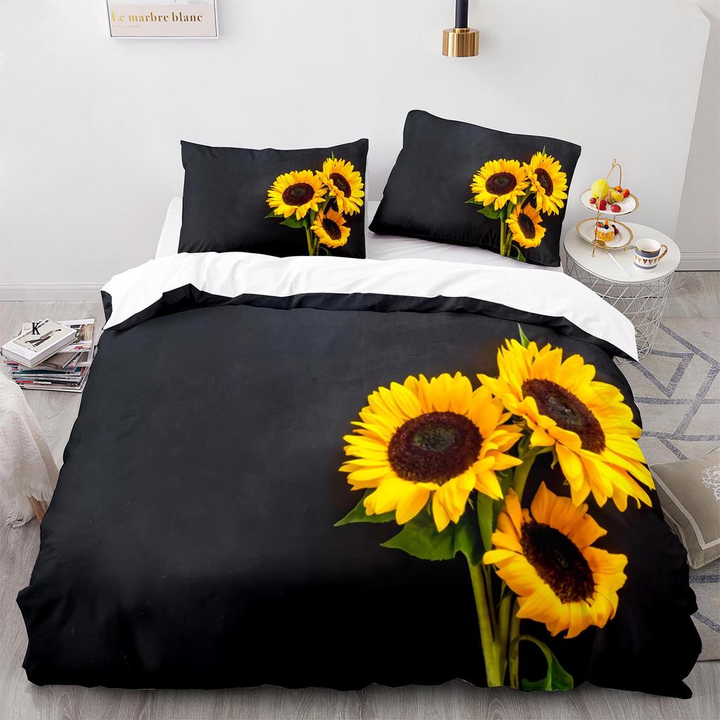 Yellow Sunflowers King Queen Duvet Cover Beautiful Floral Bedding Set For Kids Girls Women Girly Lovely Flowers Soft Quilt Cover