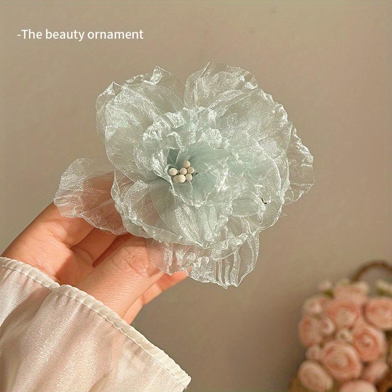 2pcs Elegant Bohemian Chic White Mesh Flower Hair Clips | Ruffled Petal Design, Sweet Floral Hair Accessories | for Women and Girls