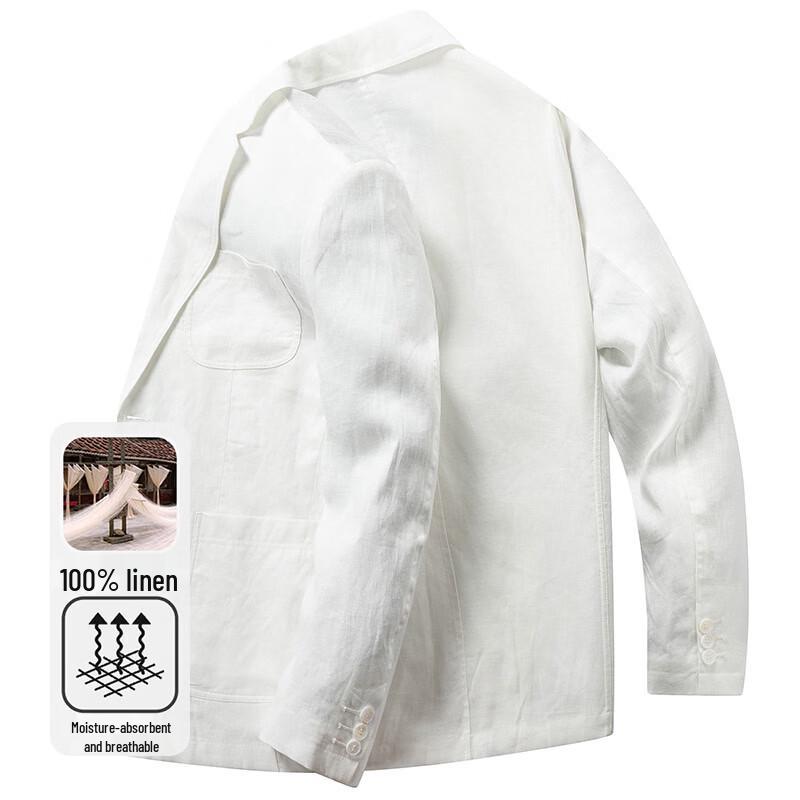 Hengyuanxiang Men's 100% Linen Business Casual Suit Jacket