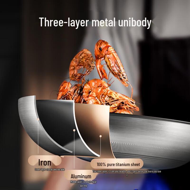 Kangbache 30cm Coating-Free Titanium Wok
