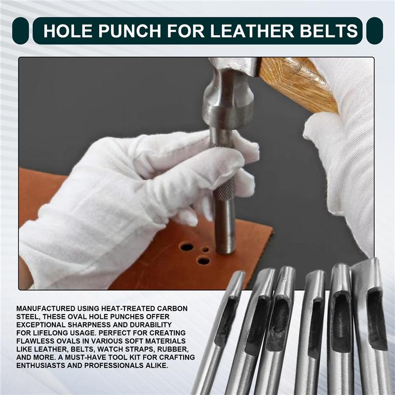 Good-6 Sizes Oval Hole Punch For Leather 6Mm-10Mm Hollow Leather Crafting Hand Punching Tool Kit For Leather Crafting