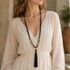 Direct supply round bead long necklace jewelry black agate tiger eye multi-circle fringed necklace