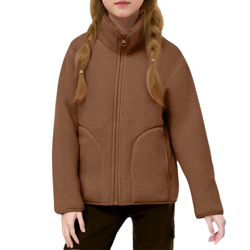 Kids' Fleece-Lined Jacket - Stand Collar Thermal Coat