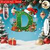 Holiday Tree Hanging Decor Personalized 26 Alphabet Christmas Ornament with Santa Hat Elf Design, Acrylic Cute Pendant for Mantel And Party
