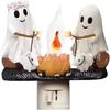 Ghost Campfire Night Light, Plug-in Wall Flickering Flame Nightlight, Halloween 3D Cute Spooky Marshmallow Ghost Decoration for Bedroom