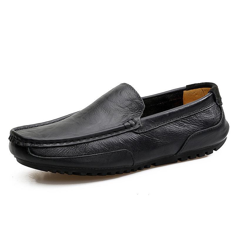 Men's Spring 2025 Casual Leather Slip-On Shoes - Korean Style, Large Size, Soft Sole, Perfect for Summer Driving