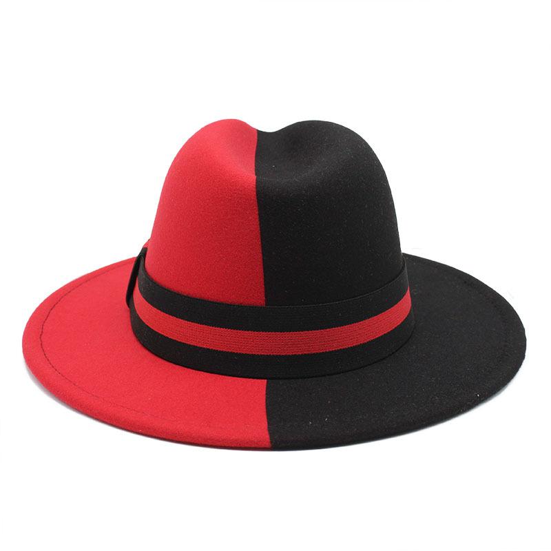 Double Color Black And Red Woolen Felt Hat Party Flat-Brimmed Jazz Top Hat Sample